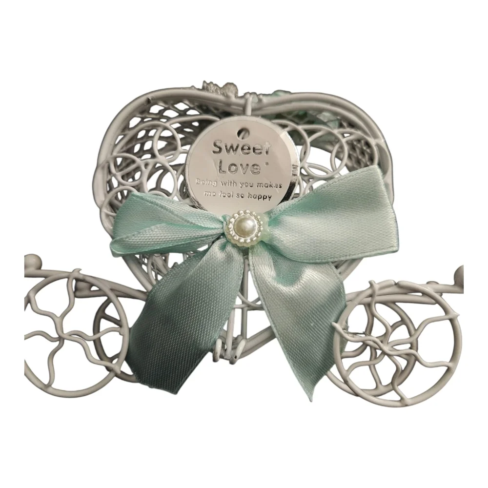 5 Heart Carriage Candy Box Party Favors Holders For Weddings Mint Green White